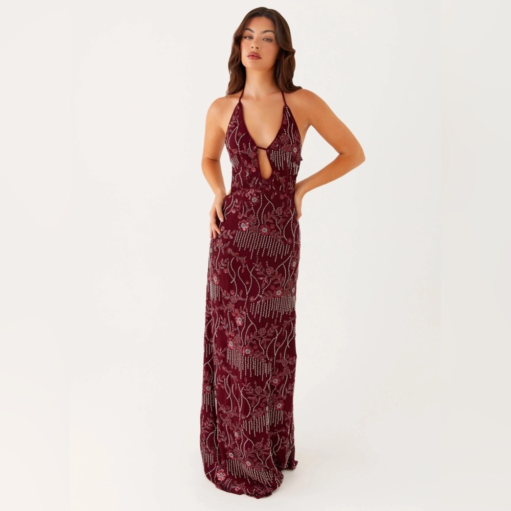 ALL FOR LOVE BEADED OCEANUS ANNIES DRESS BURGUNDY Elegant Evening Gown REVOLVE - Picture 3 of 11